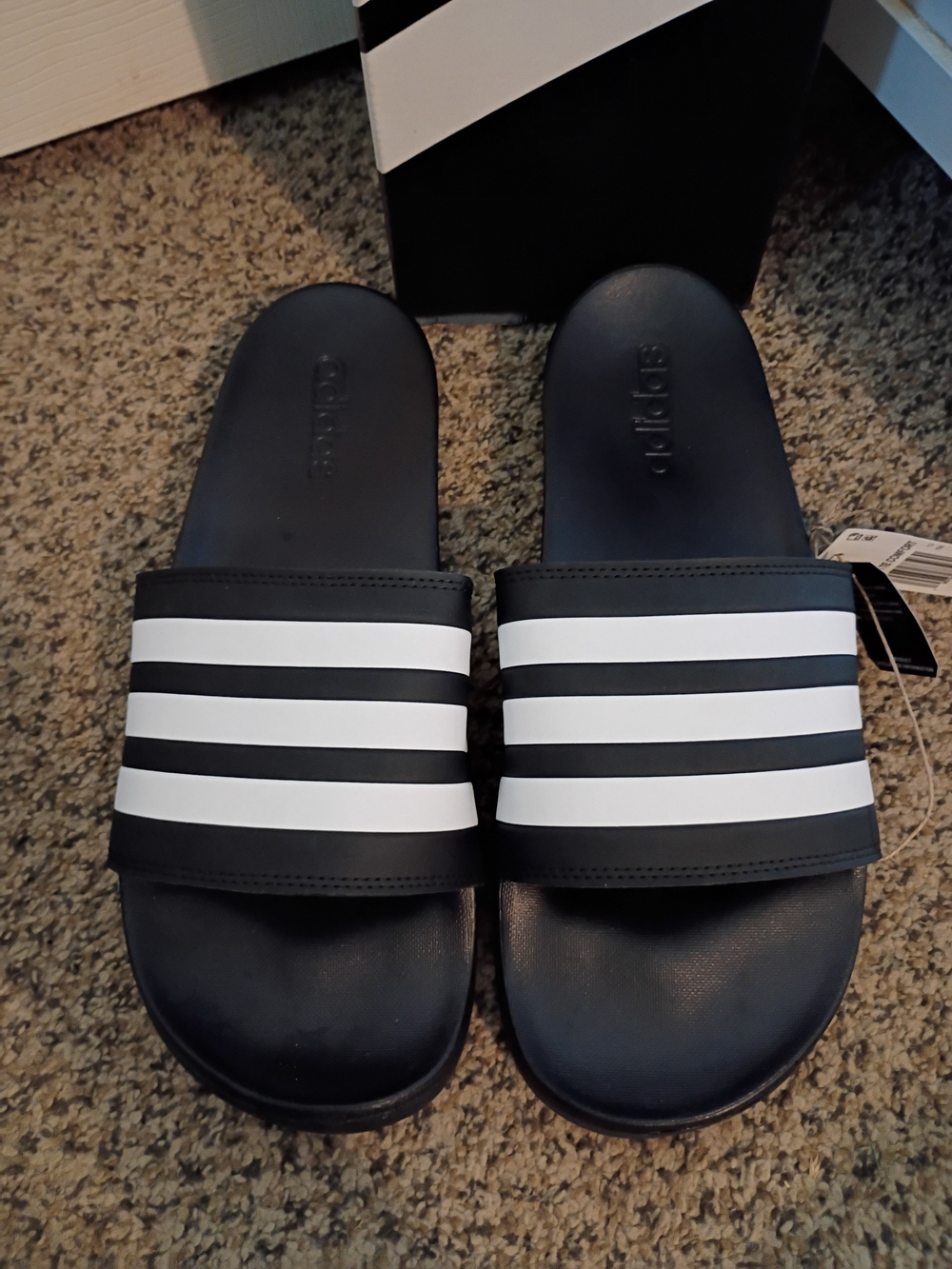 adidas Black and White Three-Stripe Slide Sandals